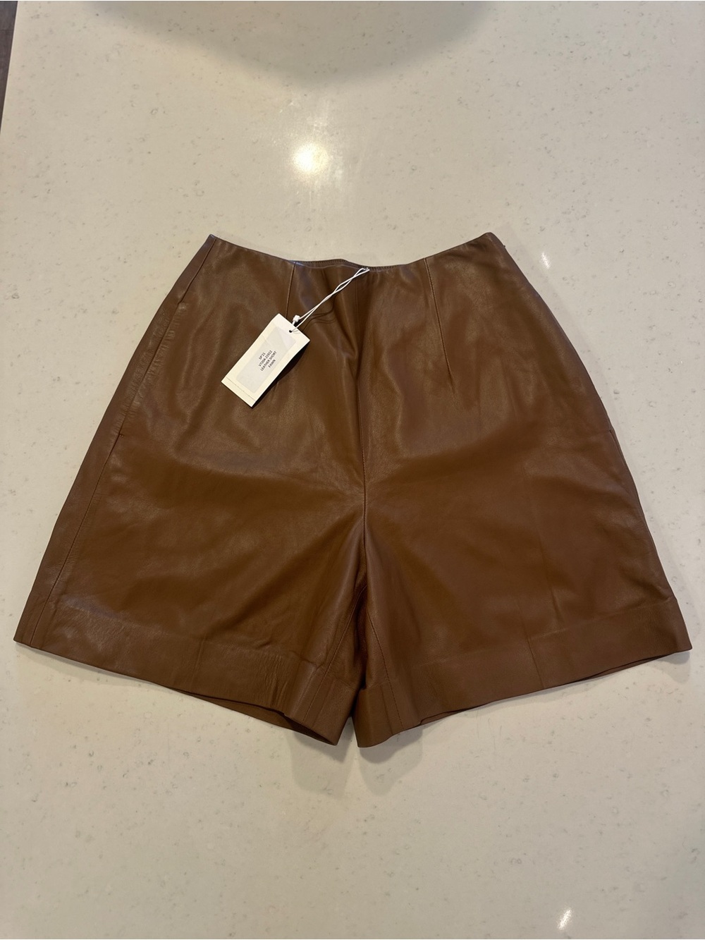NWT Vince Brown Leather High-Waist Shorts